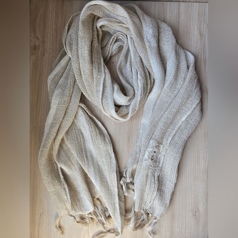 POL Cream Striped Linen Cotton Lightweight Knit Hipster Scarf
